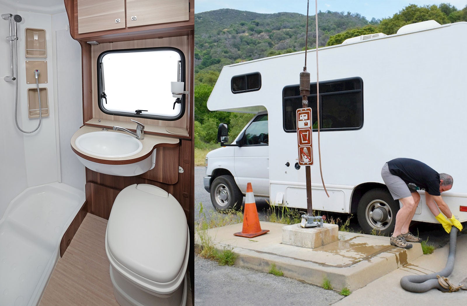 Portable RV/camper toilet and holding tank setup in Crescent City, California